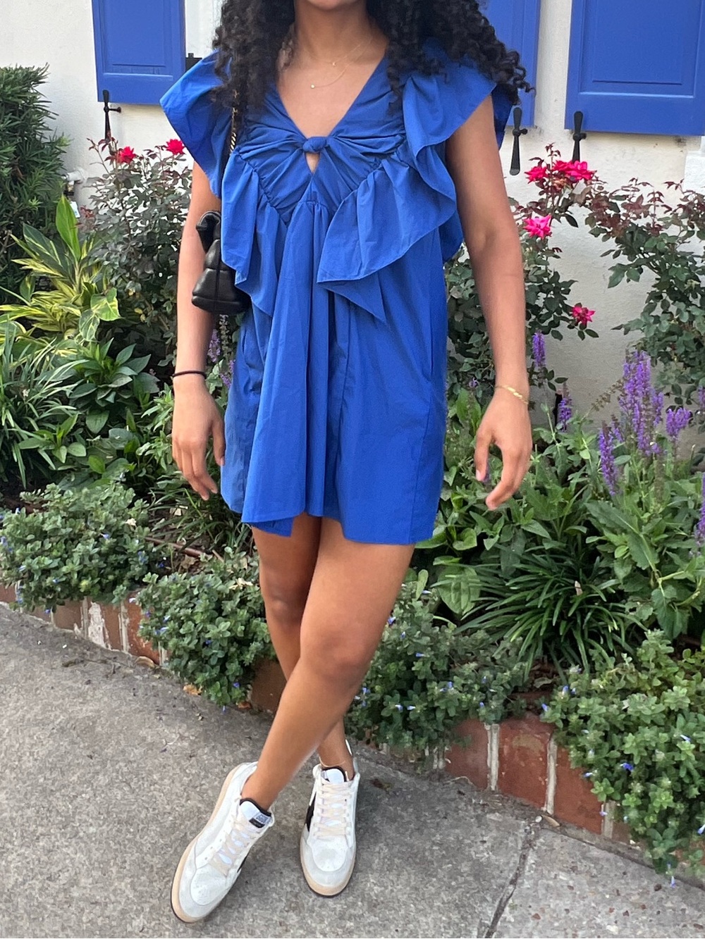 Ruffle-Trim Royal Blue Mini Dress